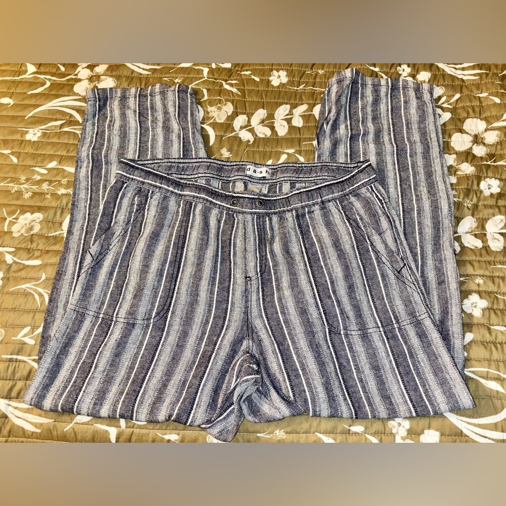 DASH Women's Linen Blend Striped Wide Leg Cropped Pants M